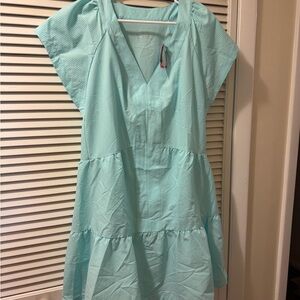 Vineyard Vines Pale Teal and White Striped Midi Dress XL